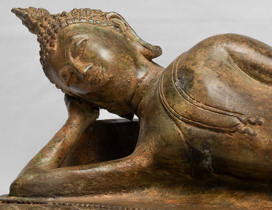 Buddha Statue - Antique Thai Style Bronze Sukhothai Reclining Nirvana Buddha Statue - 55cm/22"