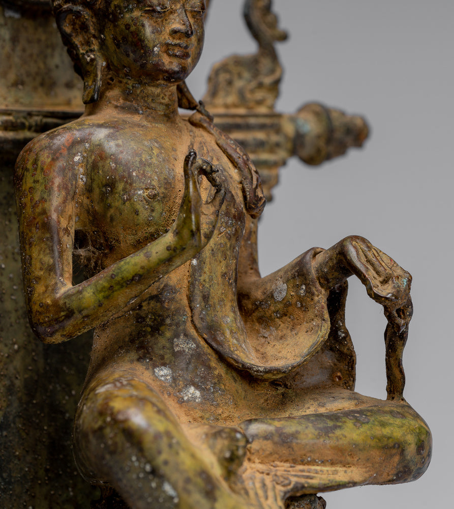 Buddha Statue - Antique Indonesian Style Seated Bronze Javanese Teaching Buddha - 29cm/11"