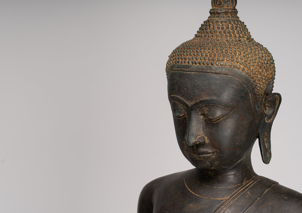 Grande statua antica di Buddha ambulante in stile tailandese Chiang Rung con protezione in bronzo - 150 cm/60"