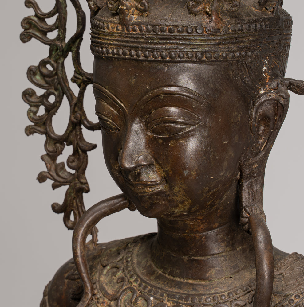 Statua di Buddha - Statua di Buddha seduto dell'Illuminazione Shan in bronzo in stile birmano antico - 131 cm/52"