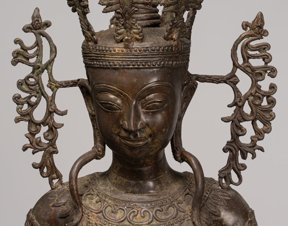Estatua de Buda - Estatua de Buda Sentado con Iluminación Shan de Bronce de Estilo Birmano Antiguo - 131cm/52"