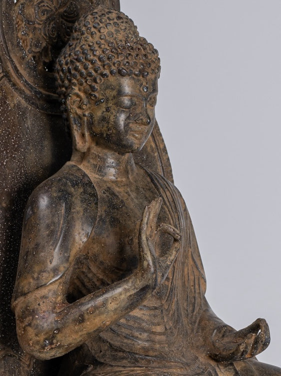 Buddha-Statue – Antike sitzende lehrende Buddha-Statue aus Kupfer im japanischen Stil – 38 cm/15 Zoll