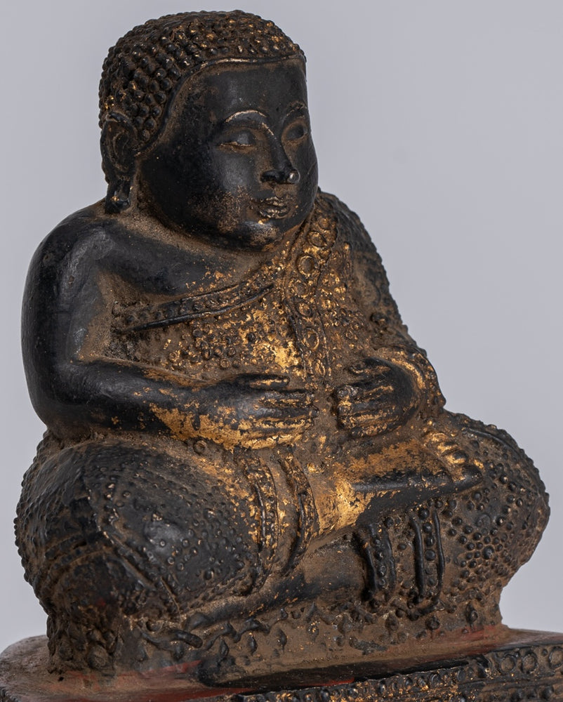Statue de Bouddha – Statue de Bouddha en bronze de style thaïlandais antique Rattanakosin heureux, gras et riant – 14 cm