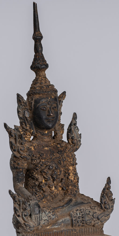 Buddha Statue - Antique Thai Style Bronze Rattanakosin Enlightenment Buddha Statue - 21cm/8"