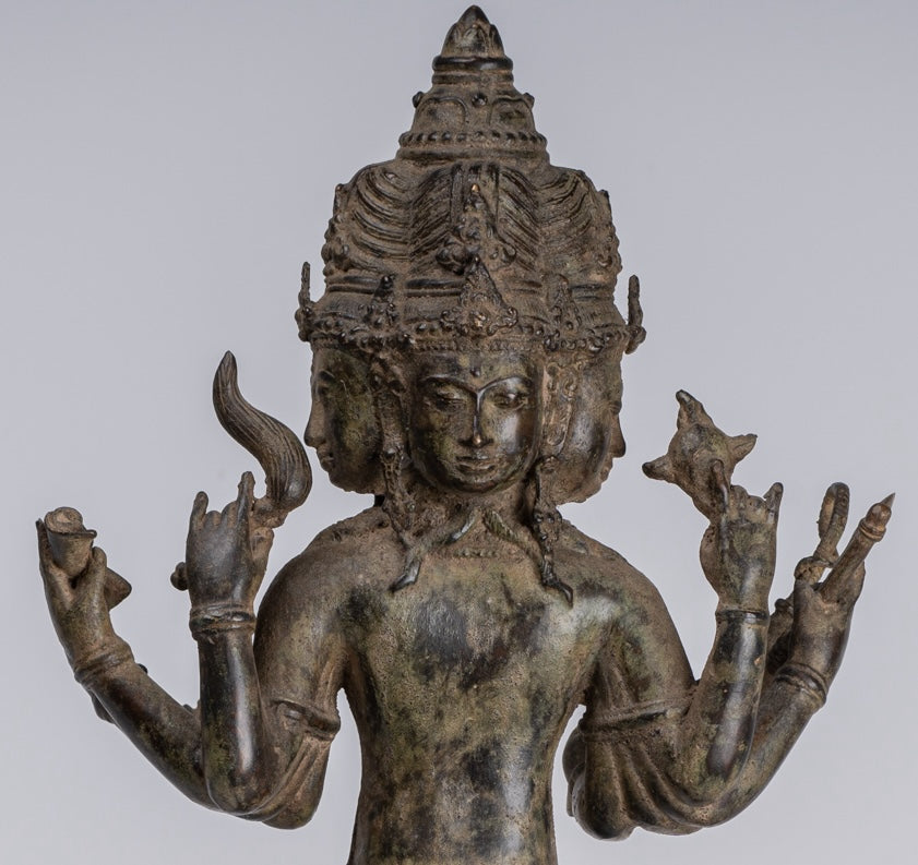 Brahma -Statue - Antiquen indonesischer Stil Majapahit Stehende Bronze Brahma Statue - 50 cm/20 "