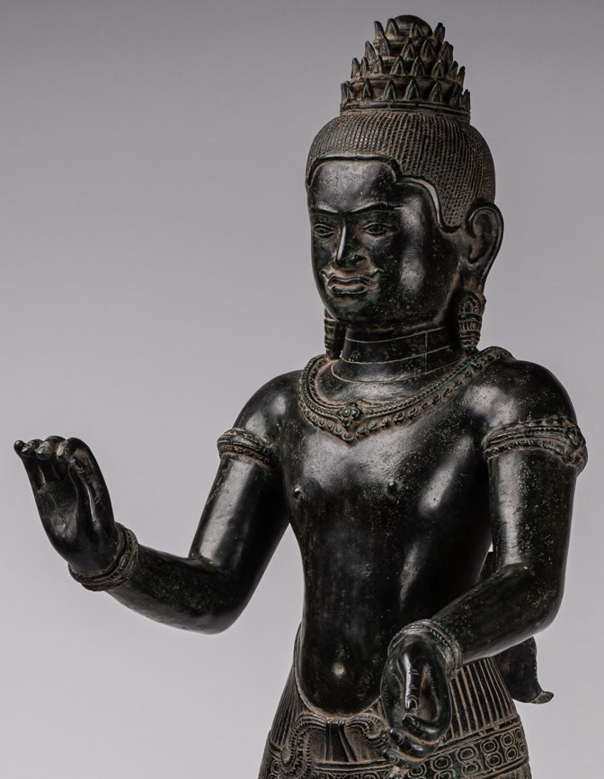 Vishnu Statue - Antique Pre Rup Style Bronze Standing Khmer Vishnu - 84cm / 34"