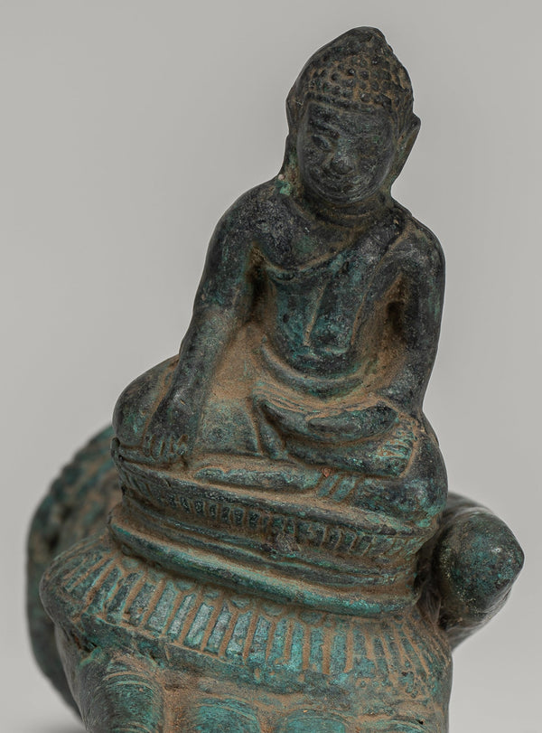 Freestanding Antique Khmer Style Bronze Hand & Buddha - 12cm/5"