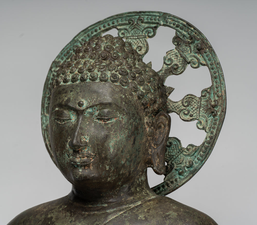 Buddha-Statue - Antik Sri Lanka Stil Sitzende Meditations-Buddha-Statue aus Bronze – 62 cm/25 Zoll