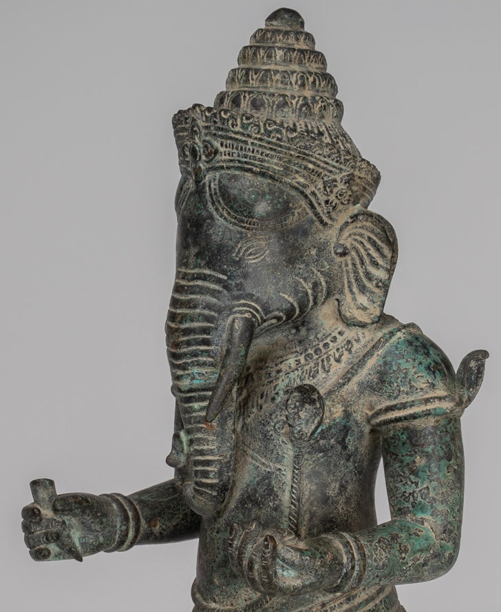Ganesha Statue - Antique Khmer Style Mounted Standing Bronze Angkor Wat Ganesha Statue - 57cm/23"