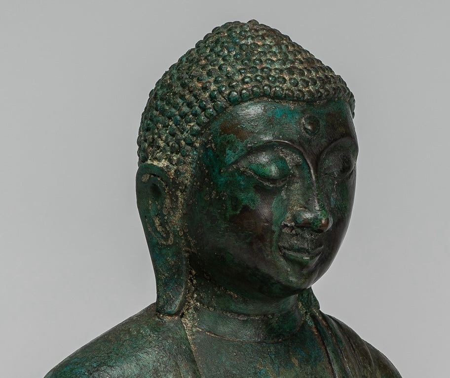 Buda Japonés - Estatua de Buda Amitabha de Meditación Sentada de Bronce de Estilo Japonés Antiguo - 31cm/12"