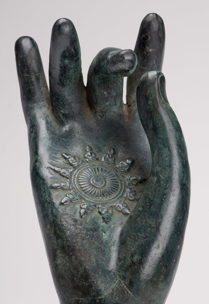 Mounted Antique Khmer Style Southeast Asia Bronze Teaching Hand - 29cm/12"