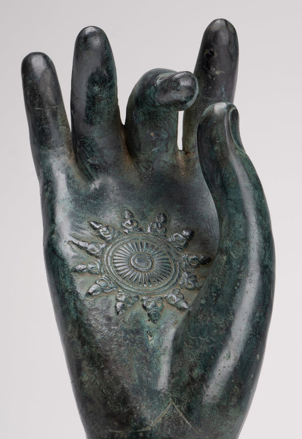 Mounted Antique Khmer Style Southeast Asia Bronze Teaching Hand - 29cm/12"