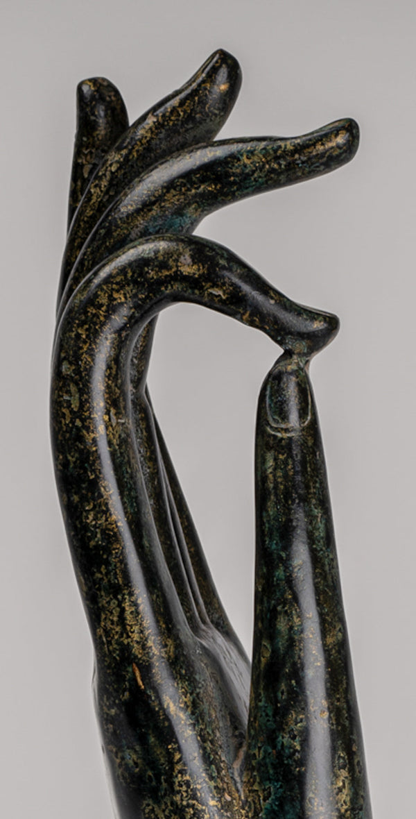 Mounted Antique Khmer Style Southeast Asia Bronze Teaching Hand - 38cm/15"