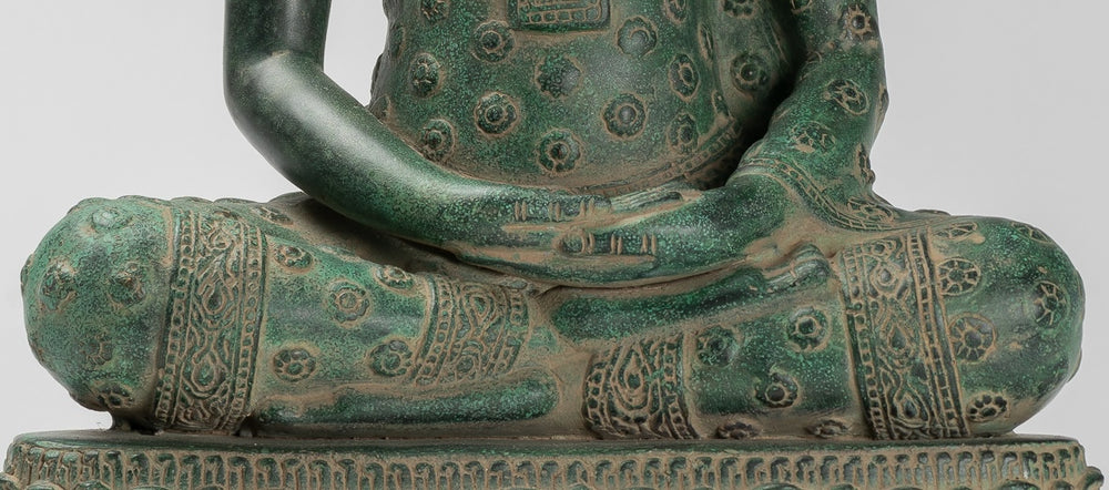 Estatua de Buda - Estatua de Buda de meditación Amitabha sentado de bronce estilo jemer antiguo - 44 cm/18"
