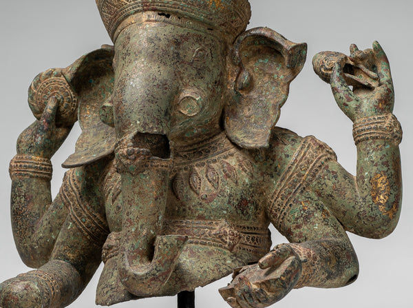Ganesha Statue - Antique Khmer Style Angkor Wat Bronze Four Arm Ganesh Torso - 55cm/22"