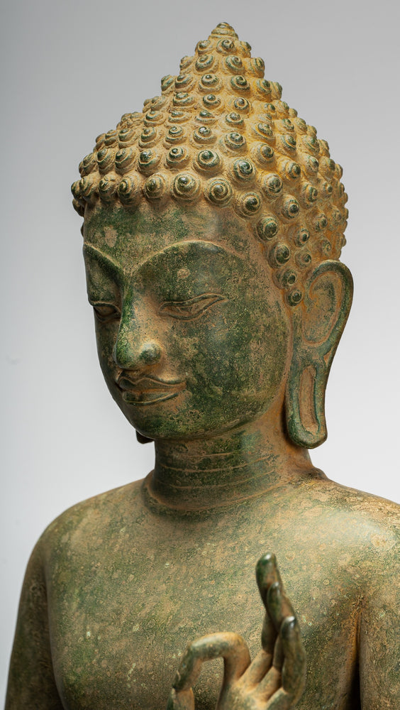 Buddha Statue - Antique Thai Style Standing Bronze Teaching Dvaravati Buddha Statue - 106cm/42" Tall
