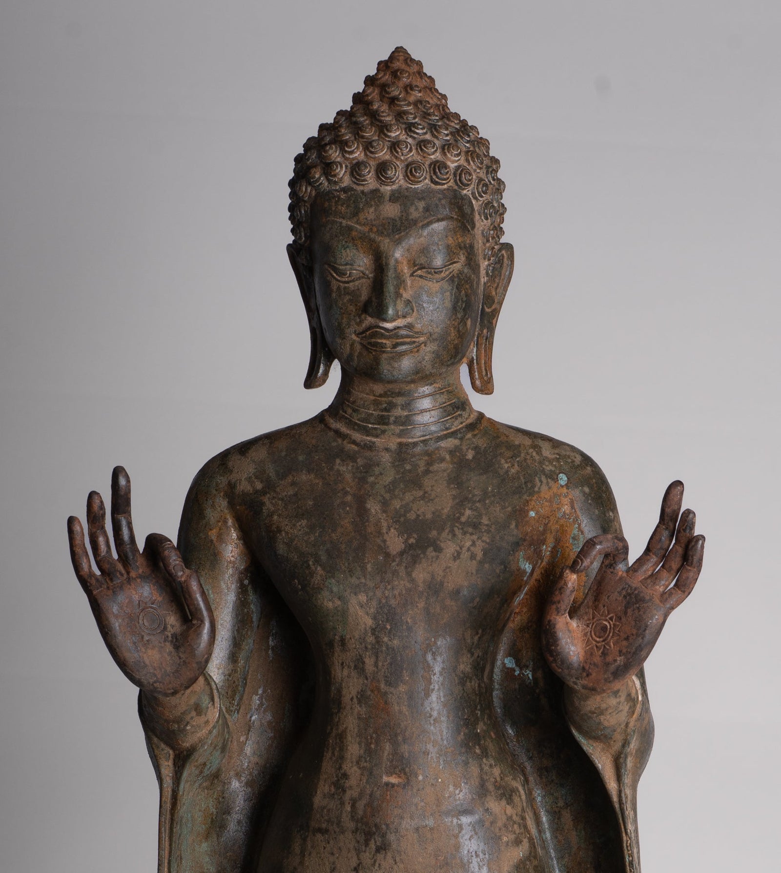 Statua di Buddha - Statua di Buddha Dvaravati in bronzo antico in stile tailandese - Altezza 101 cm/40".