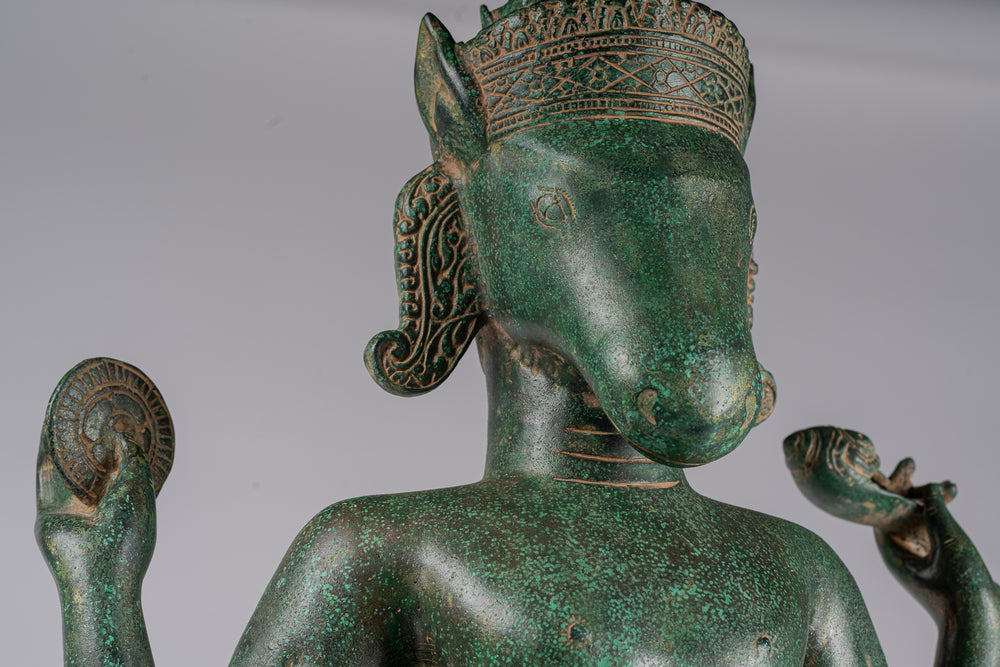 Kalkin Statue - Antique Khmer Style Standing Bronze Hayagriva Kalkin Horse of Vishnu - 82cm/33"