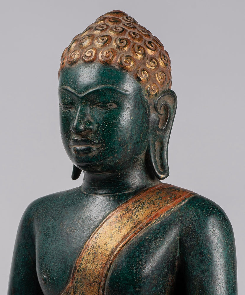 Buddha Statue - Antique Thai Style Seated Bronze Dvaravati Meditation Buddha Statue - 60cm/24"