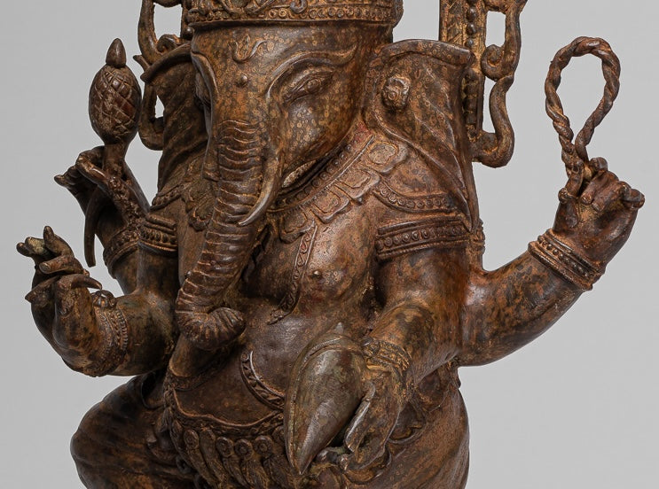 Estatua grande de Ganesha - Estatua antigua de Ganesh danzante de bronce de estilo tailandés - 85 cm/34"
