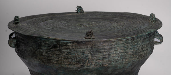 Antique Vietnamese Style Bronze Free Standing Frog Rain Drum - 43cm/17"