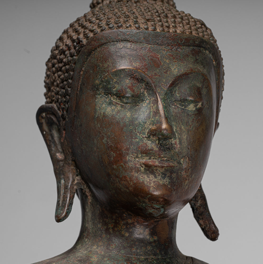 Statue de Bouddha – Statue de Bouddha des Lumières en Bronze Antique Style U Thong – 88 cm/35"