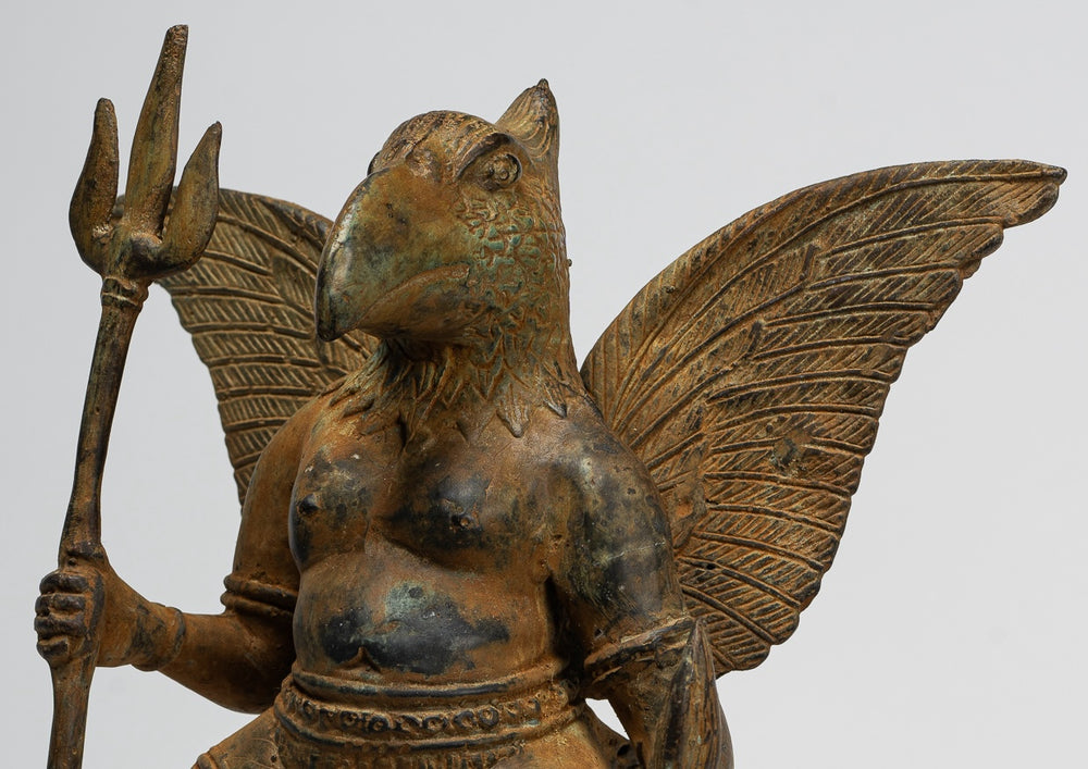 Antique Indonesian Style Standing Bronze Vishnu Garuda Statue - 32cm/13"
