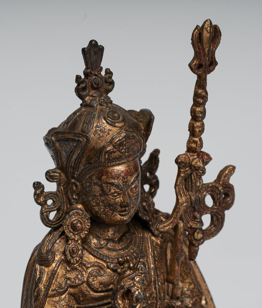 Statue de Padmasambhava – Antique style tibétain en bronze assis Padmasambhava deuxième statue de Bouddha – 21 cm/20,3 cm