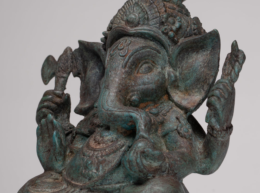Ganesh - Antique Thai Style Bronze Seated Ganesha - 23cm/9"
