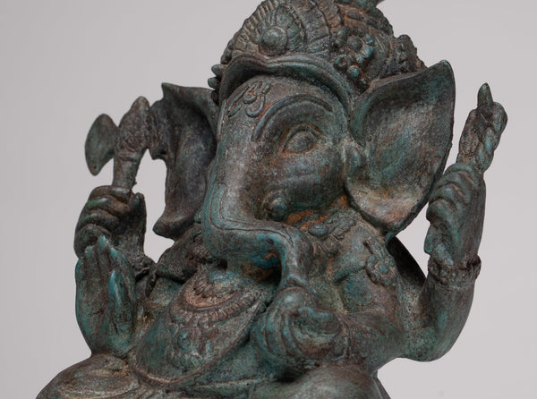 Ganesh - Antique Thai Style Bronze Seated Ganesha - 23cm/9"