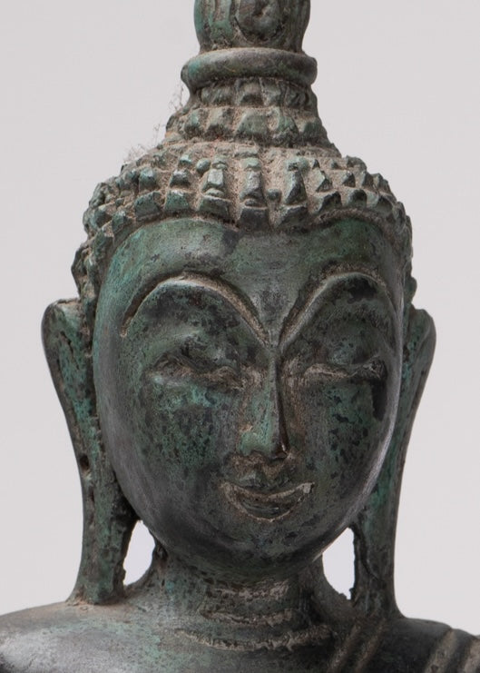 Buddha -Statue - Sitzen Antiquitäten Laos Stil Bronze Mittwochabend Buddha - 33 cm/13 "