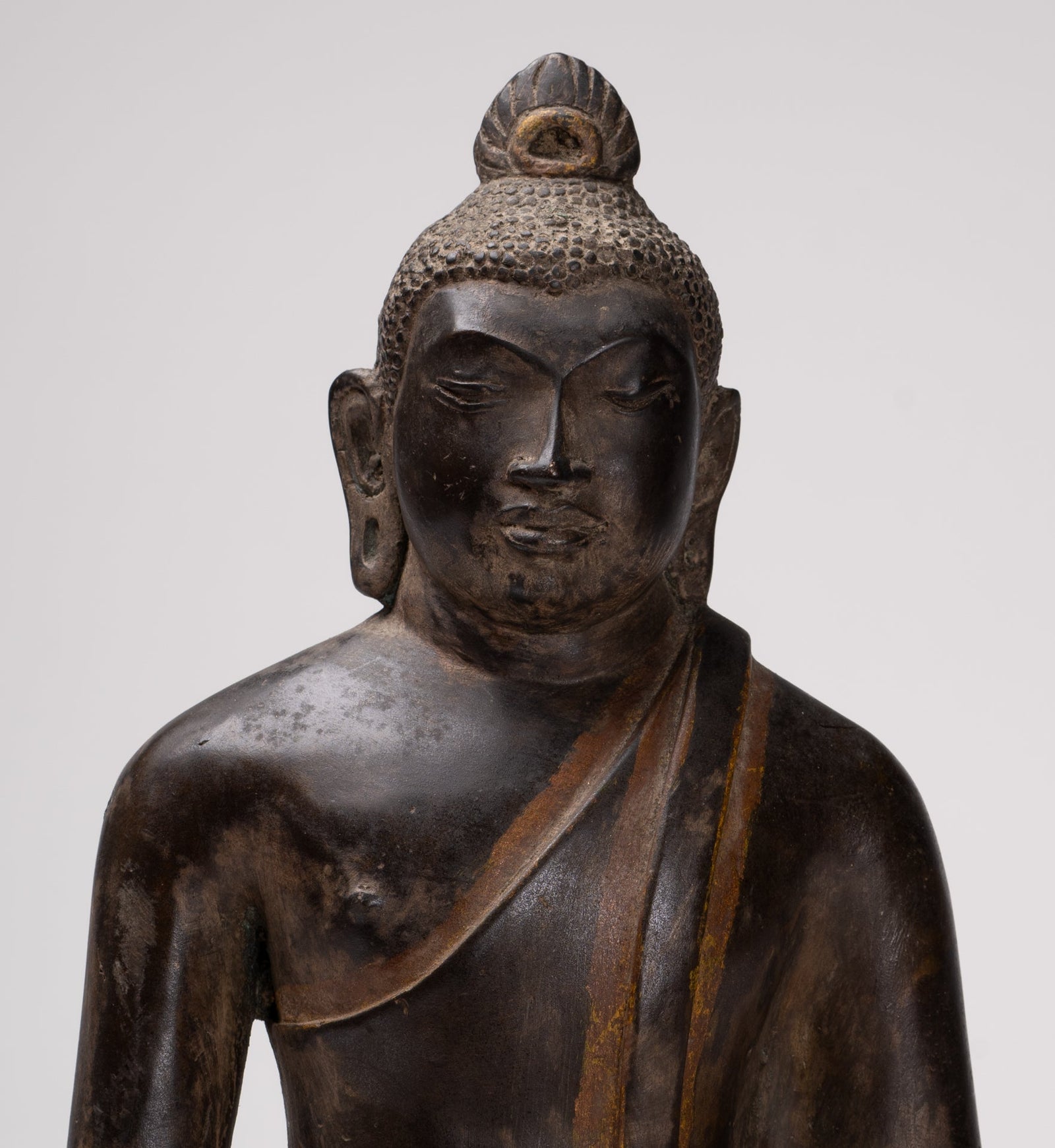 Buddha Statue - Antique Sri Lanka Style Bronze Seated Meditation Buddha Statue - 28cm/11"