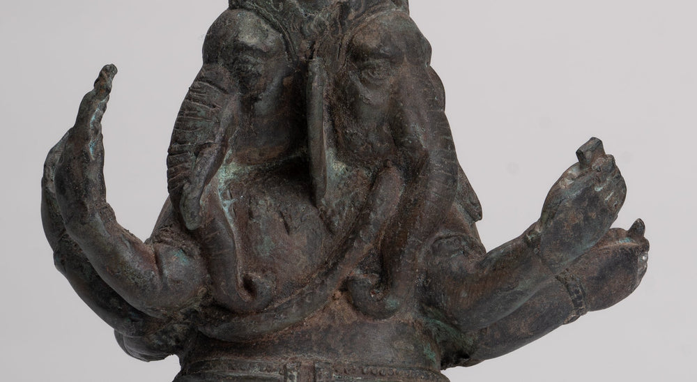 Statue Ganesha - Bronzo in stile tailandese antico seduto a 6 bracci ganesha statua - 19 cm/8 "