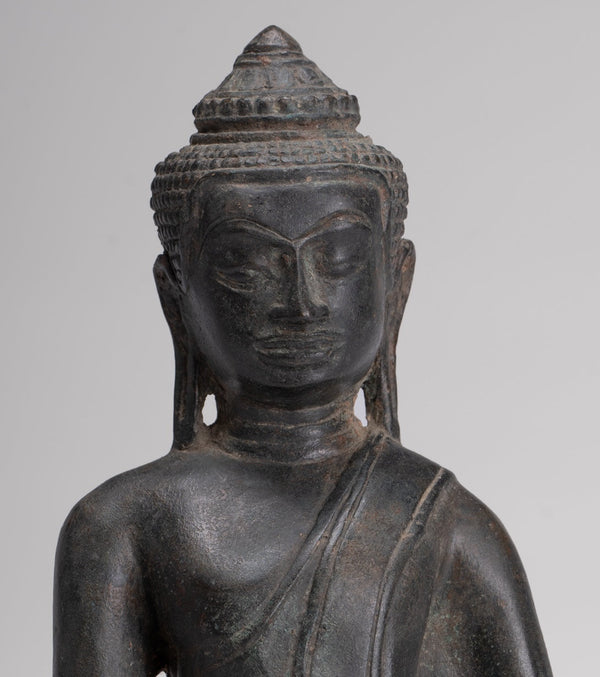 Buddha Statue - Antique Lopburi Style Seated Enlightenment Buddha Statue - 21cm/8"