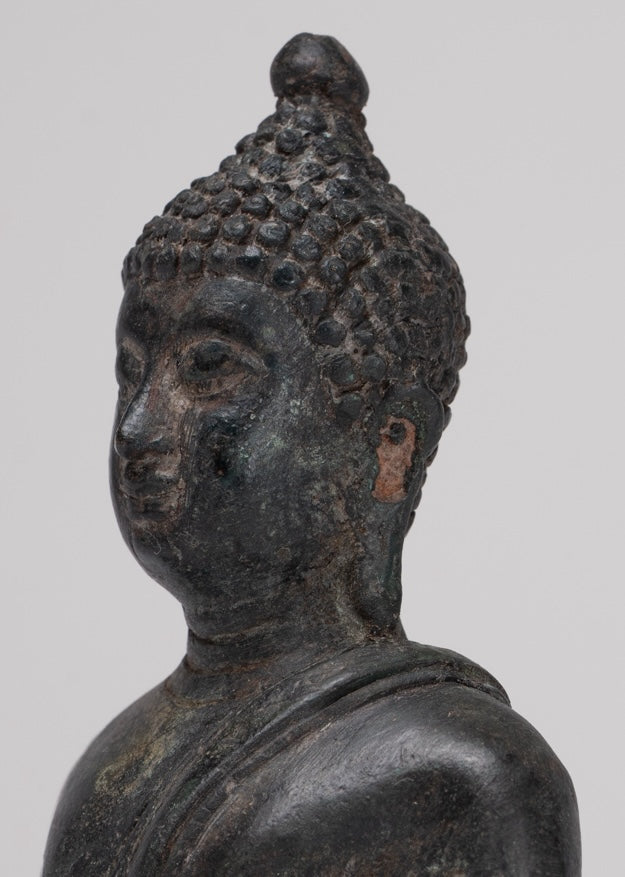 Buddha Statue - Antique Thai Style Bronze Chiang Saen Enlightenment Buddha Statue - 16cm/6"