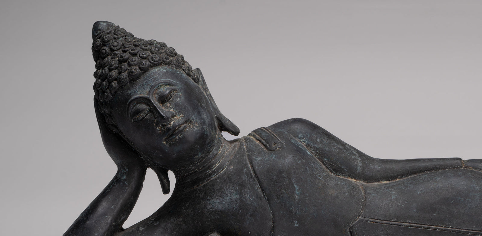 Buddha Statue - Antique Thai Style Bronze Chiang Saen Reclining Nirvana Buddha Statue - 66cm/26"