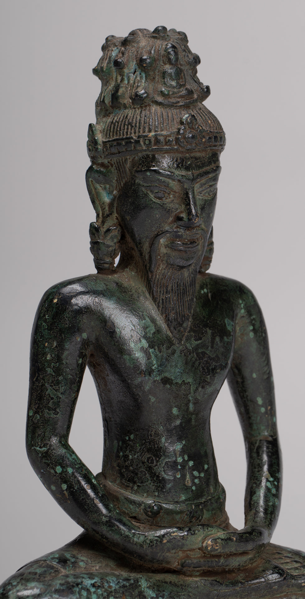 Statua di Rishi - Antique Khmer Style Seduto Bronzo Rishi o Wise Man - 18 cm/7 "