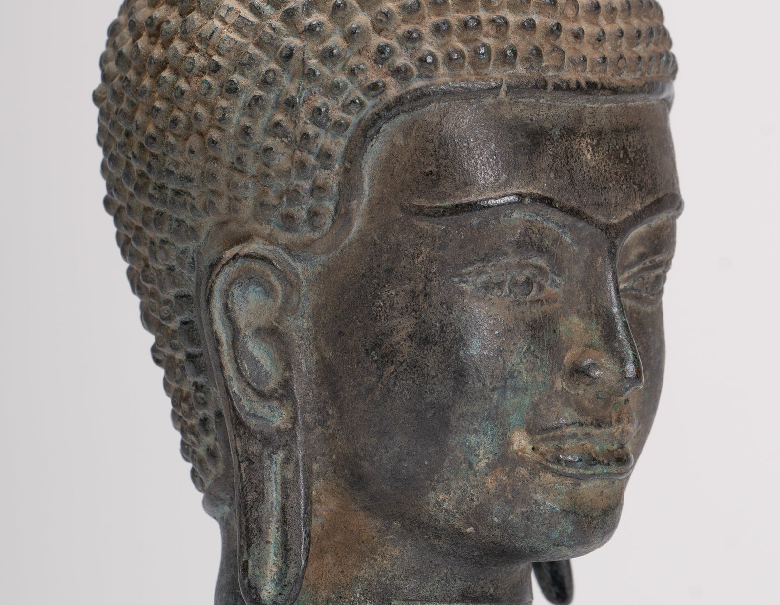 Statue di Buddha - Antique Khmer in stile Khmer Monted Bronze Phnom Da Buddha Head Statue - 22 cm/9 "