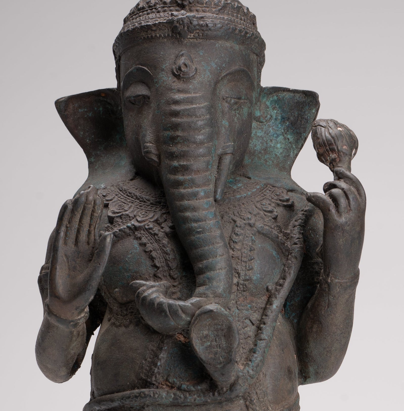 Statua di Ganesha - Statua di Ganesha a 2 bracci in bronzo in stile tailandese antico - 38 cm/15"