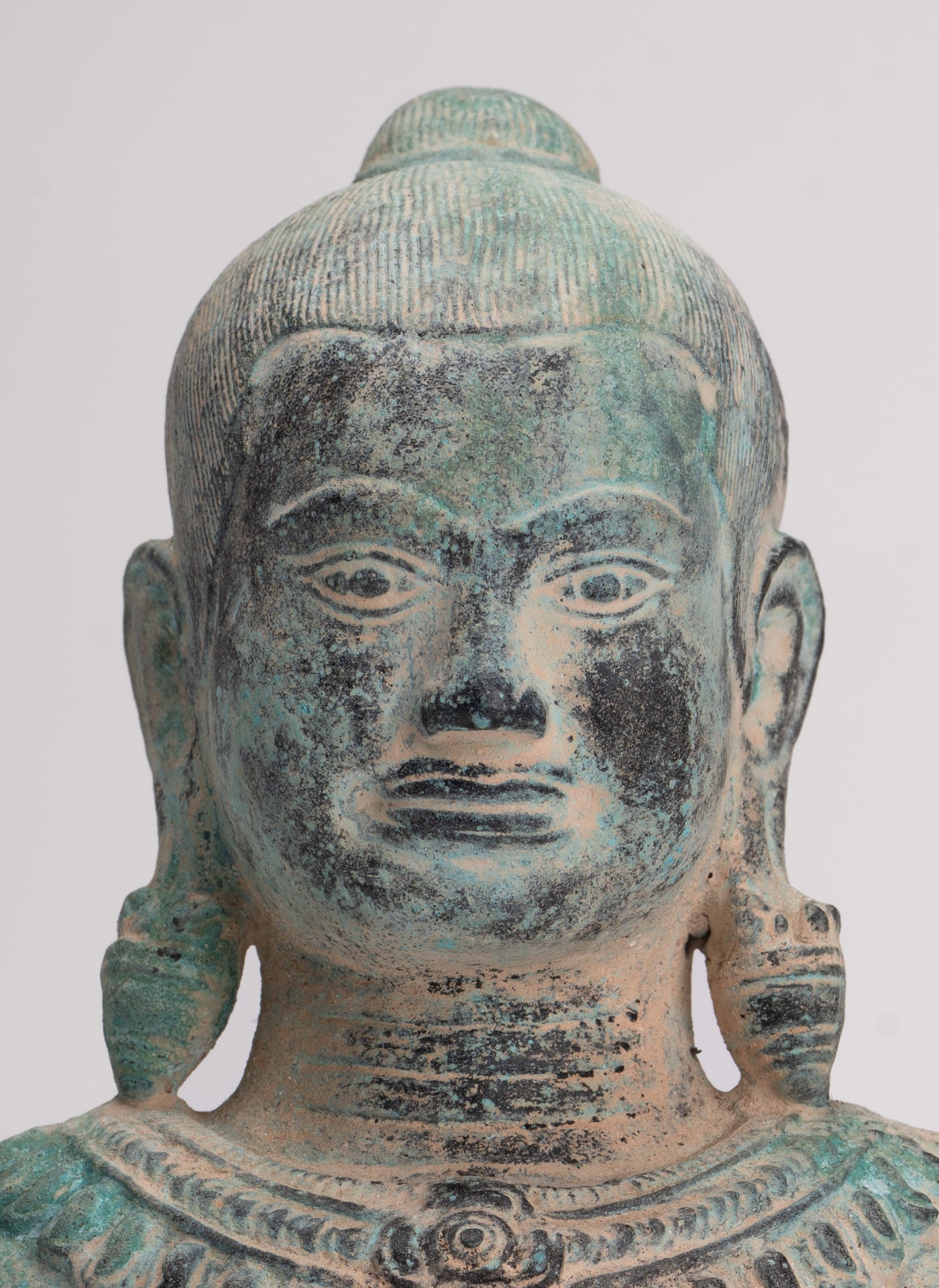 Estatua antigua de Jayavarman VII de meditación de bronce sentado estilo jemer - 19,5 cm/8"