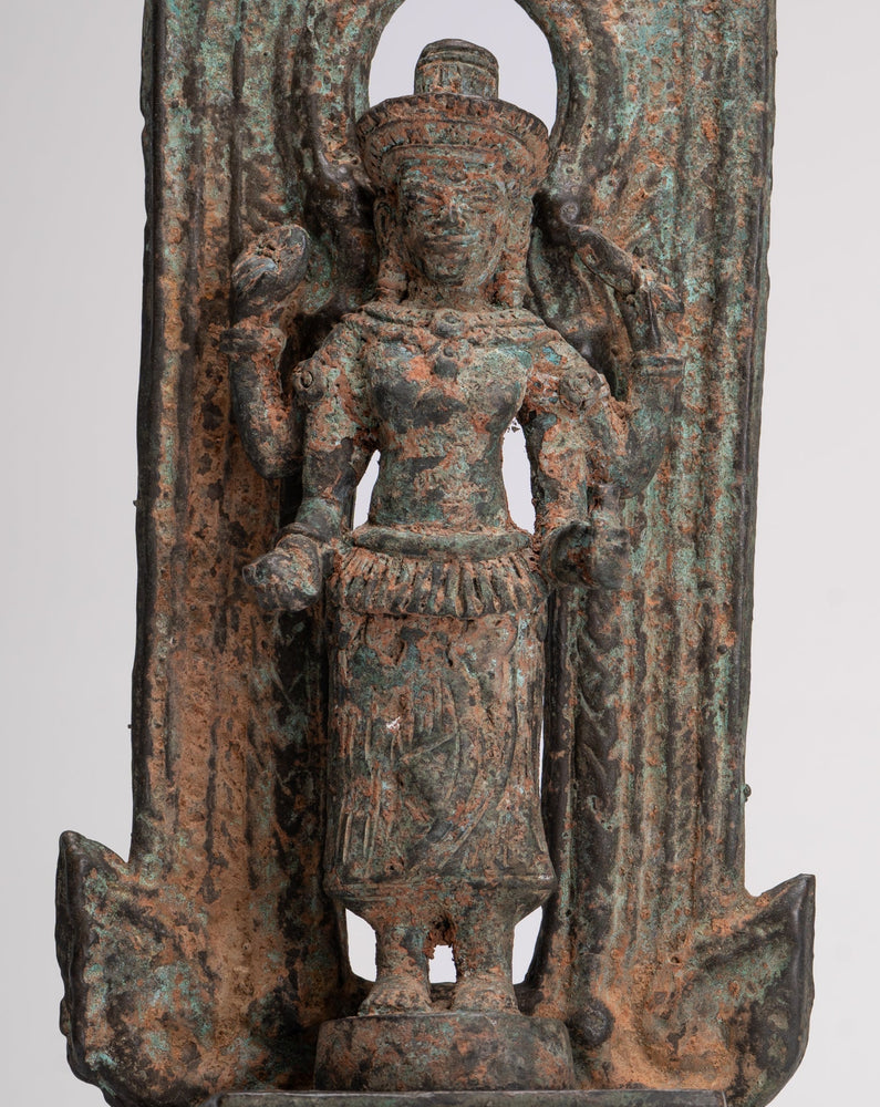Antique Lopburi Style Thai Bronze Enthroned Vishnu Statue - 40cm/16"