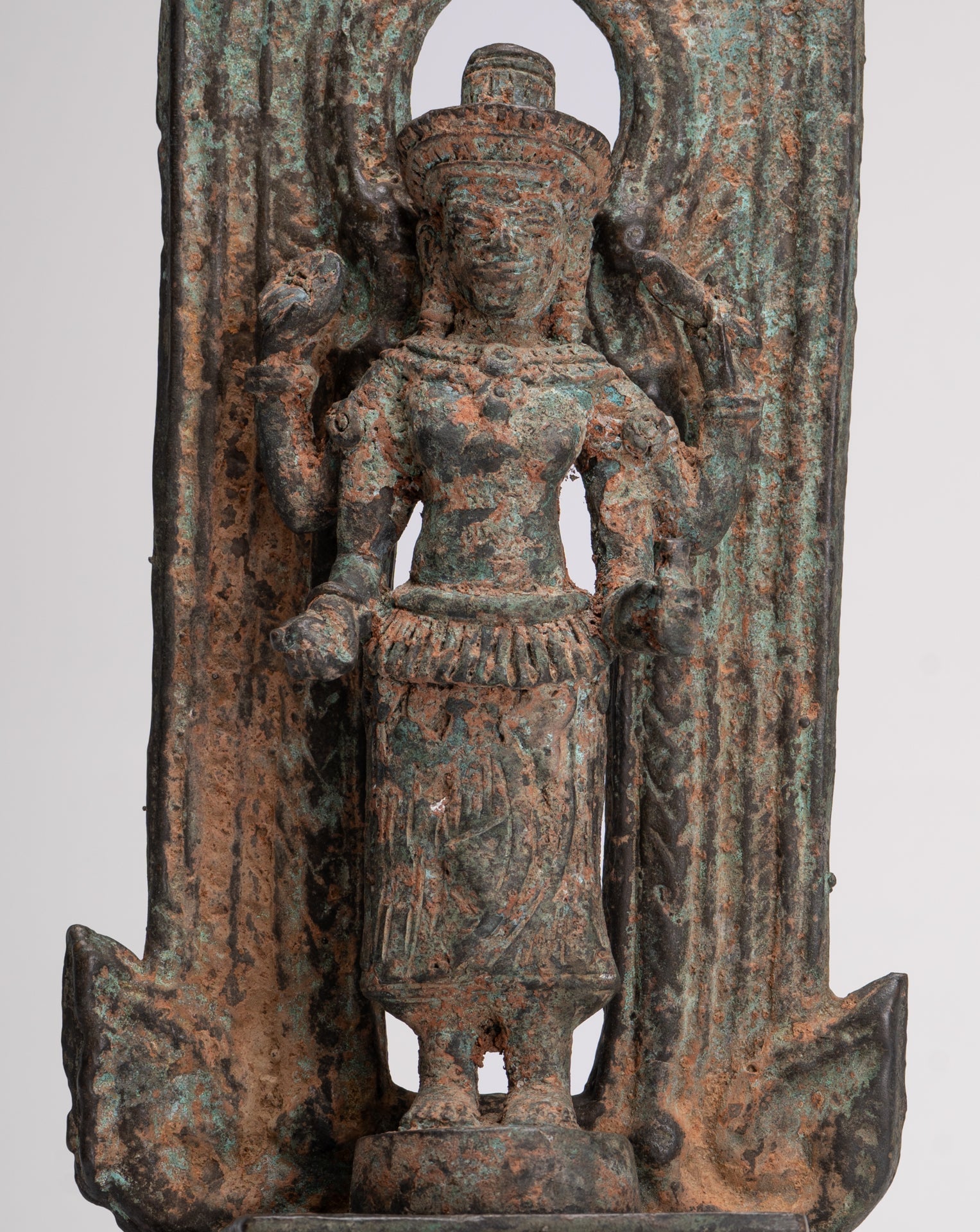 Antique Lopburi Style Thai Bronze Enthroned Vishnu Statue - 40cm/16"