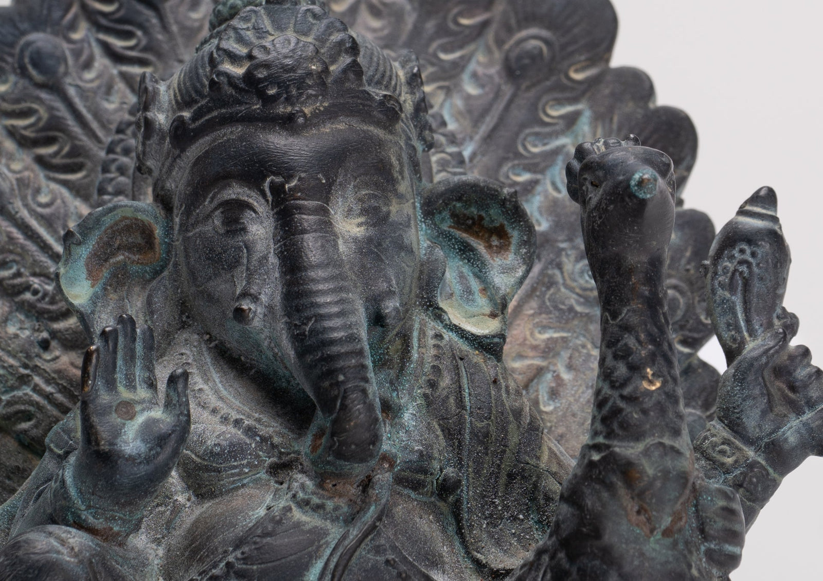 Ganesh - Antique Thai Style Bronze Seated Mayuresha Ganapathy Statue - 13cm/5"