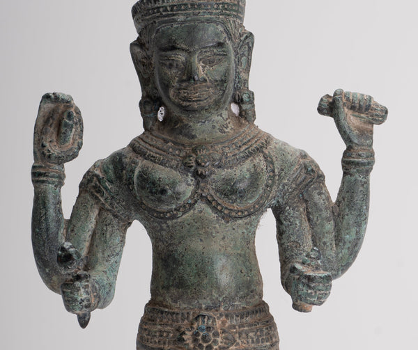 Vishnu Sculpture - Antique Angkor Wat Style Bronze Vishnu Statue - 25cm / 10"