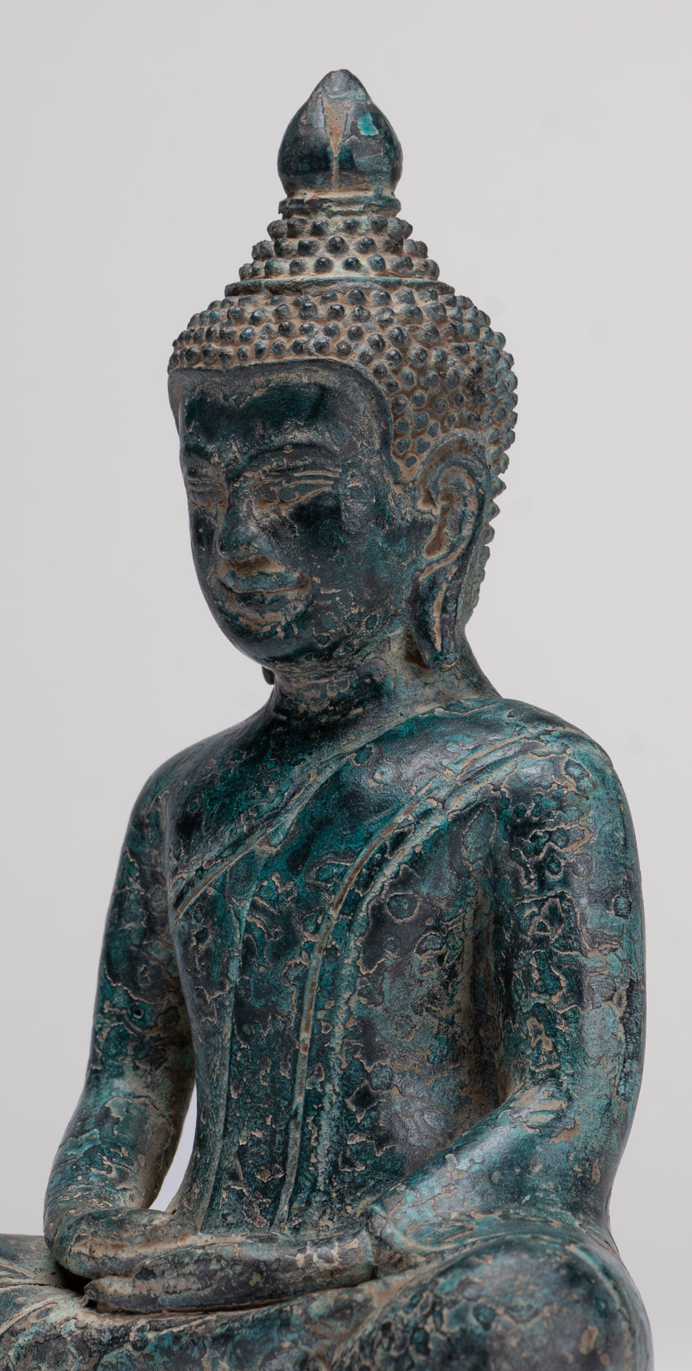 Buddha Statue - Antique Khmer Style Bronze Meditation Buddha Statue - 18cm/7"