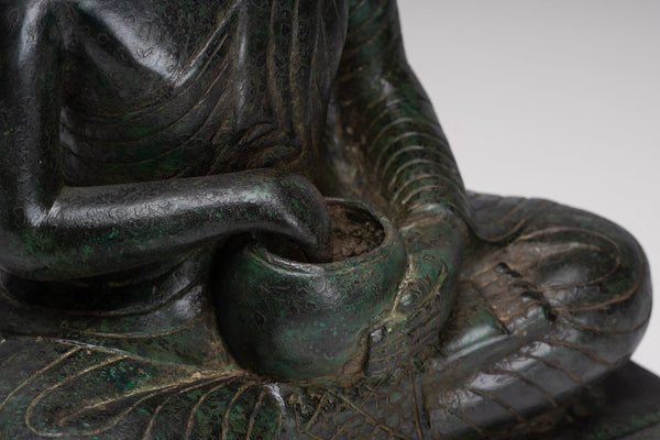 Antique Thai Style Seated Bronze Monk Statue - 33cm/13"