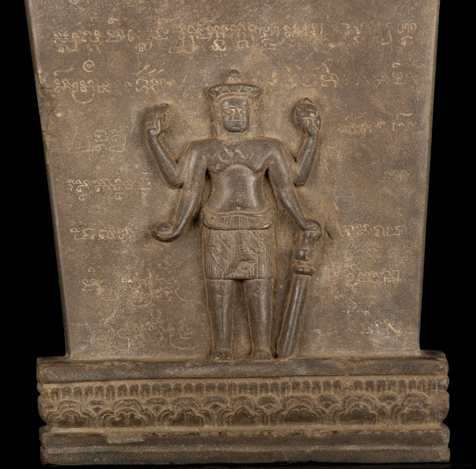 Antique Baphuon Style Mounted Stone Stele Vishnu Statue - 43cm/17"