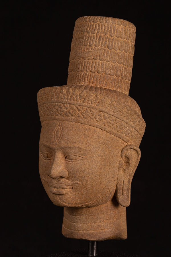 Antique Bakheng Style Khmer Stone Shiva Head Statue - The Destroyer - 35cm/14"