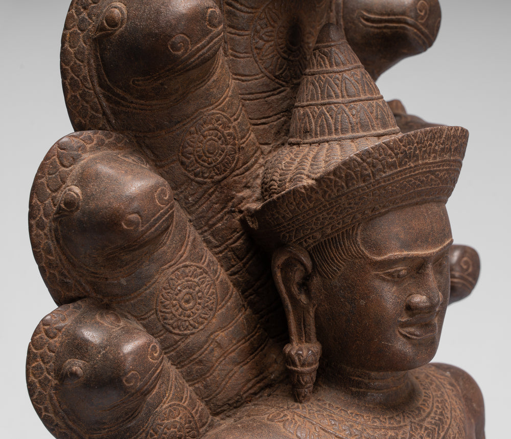 Estatua de Buda - Buda de meditación Naga sentado en piedra jemer estilo bayón antiguo - 74 cm/30"