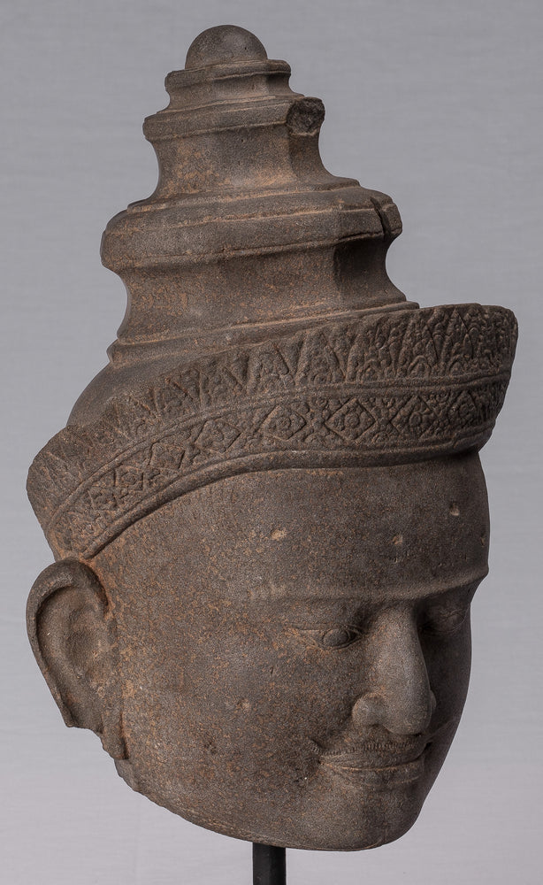 Vishnu Statue - Antique Preah-Ko Style Sandstone Vishnu Head - Protector & Preserver - 52cm/21"
